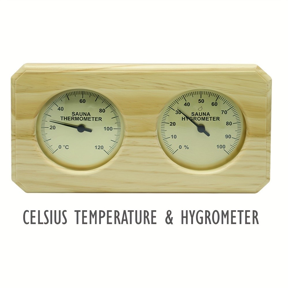 KT THERMO Wooden Sauna Thermometer & Hygrometer  Wall-Mounted Dual C/F Temperature & Humidity Gauge for Home & Spa Rooms