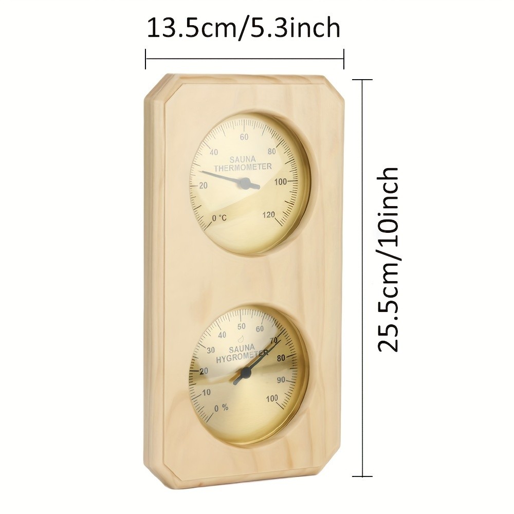 KT THERMO Wooden Sauna Thermometer & Hygrometer  Wall-Mounted Dual C/F Temperature & Humidity Gauge for Home & Spa Rooms