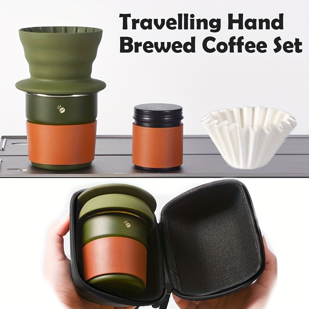 KT THERMO Portable V60 Silicone Coffee Maker Set  Hand-Brew Travel Kit with Cup, Filter, Canister & Papers for Outdoor Brewing