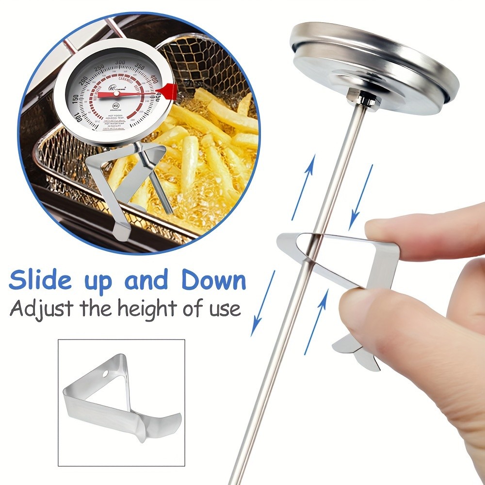 KT THERMO Long-Probe Deep Fry Thermometer with Adjustable Needle  Stainless Steel 30.48cm Clip-On Gauge for BBQ, Frying & Cooking