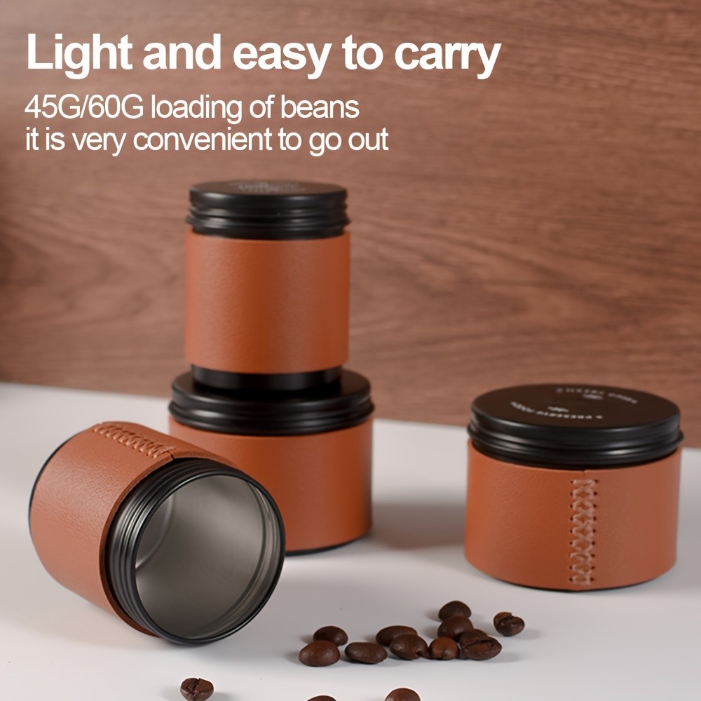 KT THERMO Portable Coffee Bean Storage Jar  Aluminium Alloy & PU Leather Mini Canister for Coffee, Tea & Flower Tea