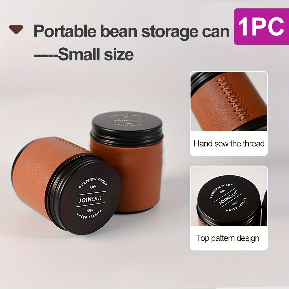 KT THERMO Portable Coffee Bean Storage Jar  Aluminium Alloy & PU Leather Mini Canister for Coffee, Tea & Flower Tea