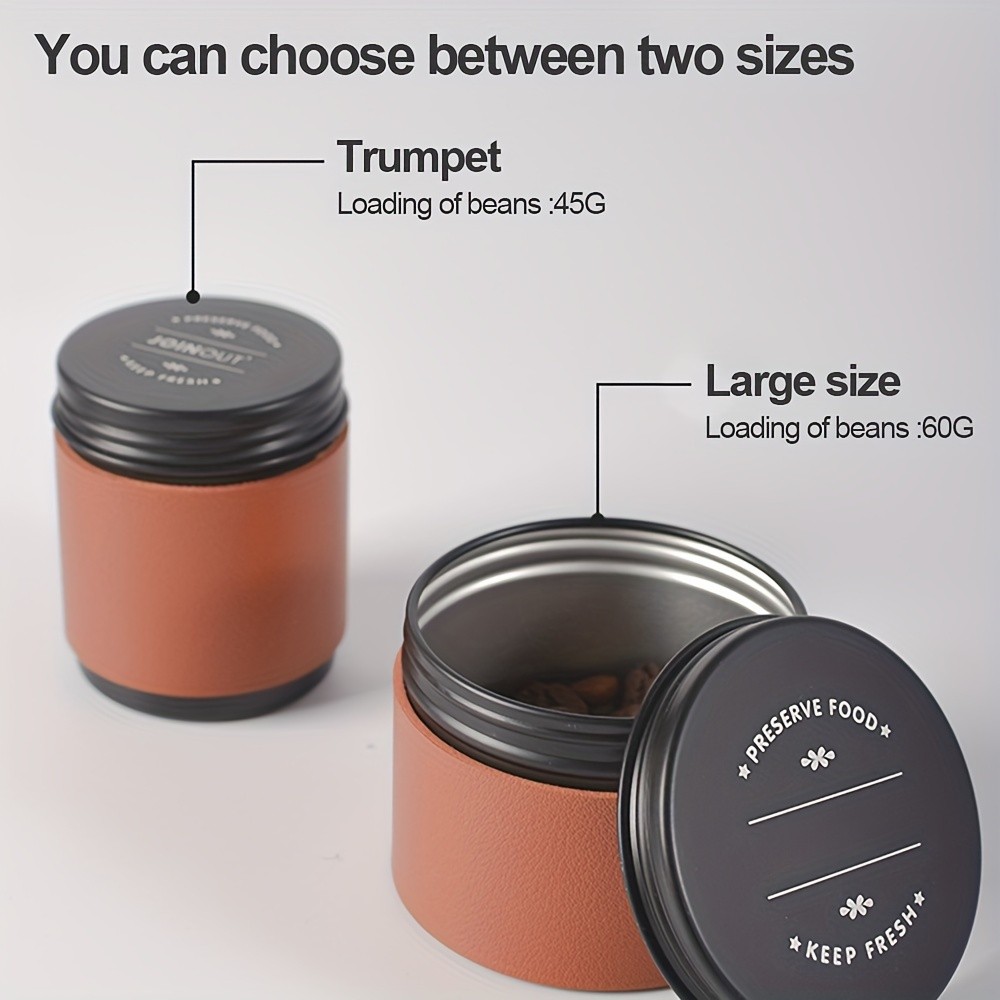 KT THERMO Portable Coffee Bean Storage Jar  Aluminium Alloy & PU Leather Mini Canister for Coffee, Tea & Flower Tea