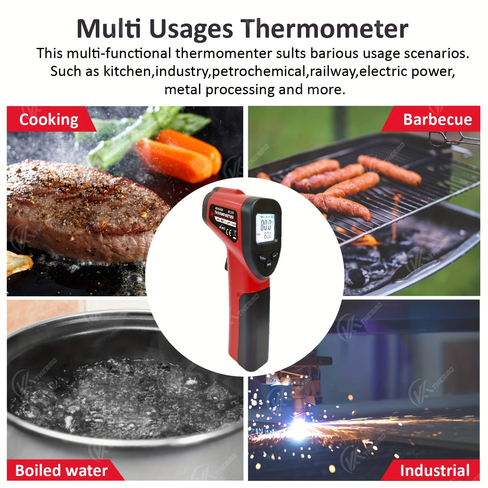 KT THERMO Non-Contact Infrared Temperature Gun  Laser Thermometer -50C to 380C for Cooking, Baking & BBQ