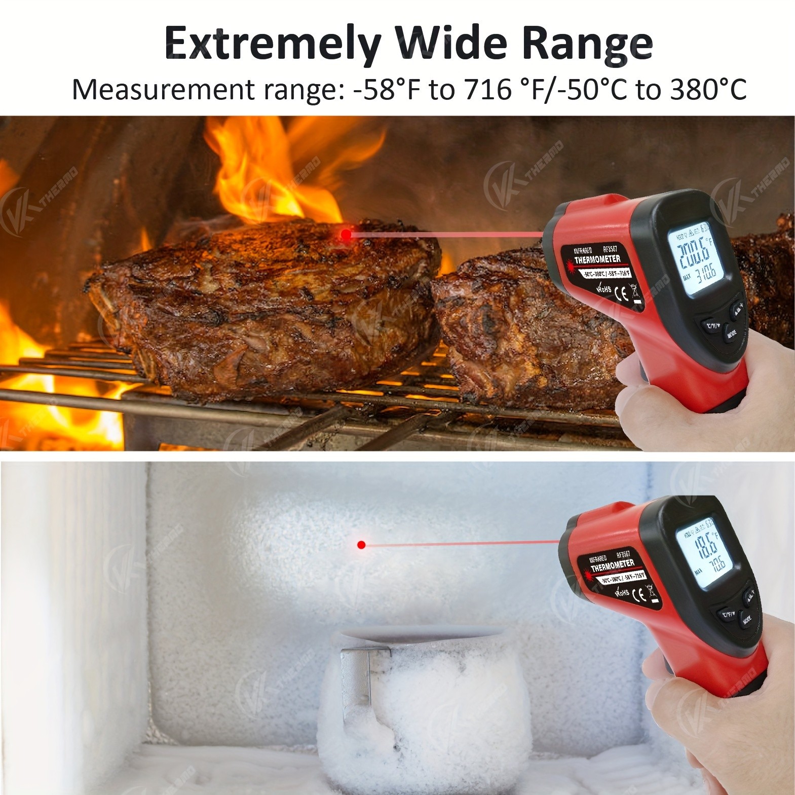 KT THERMO Non-Contact Infrared Temperature Gun  Laser Thermometer -50C to 380C for Cooking, Baking & BBQ