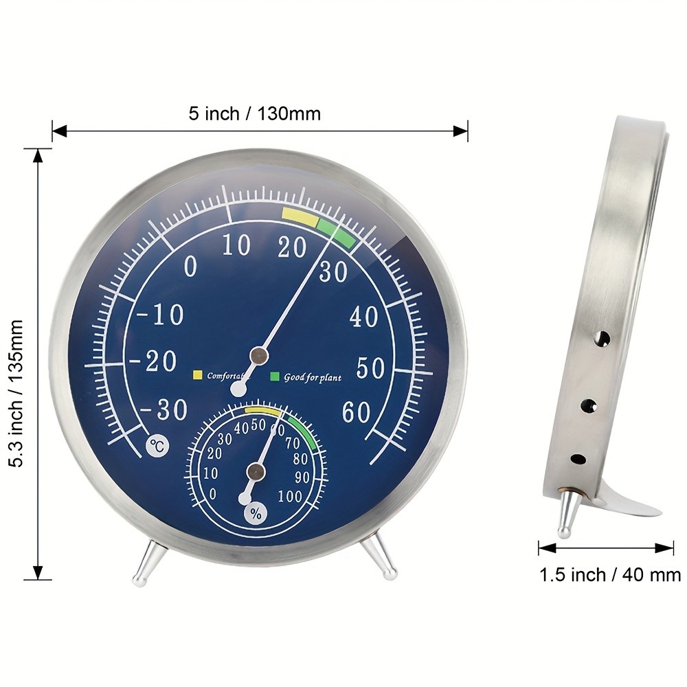 KT THERMO Premium Stainless Steel Indoor Thermo-Hygrometer  Analog Temperature & Humidity Monitor with Non-Skid Base (No Battery Needed)