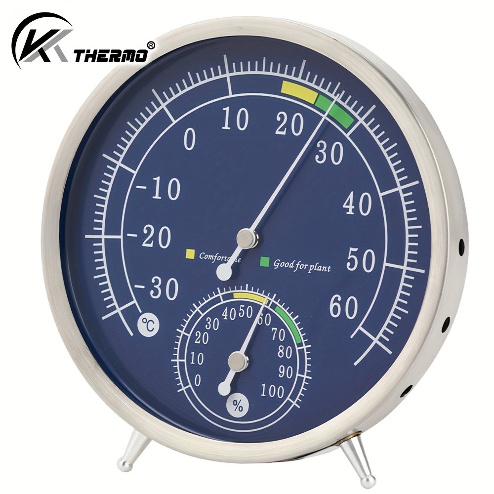 KT THERMO Premium Stainless Steel Indoor Thermo-Hygrometer  Analog Temperature & Humidity Monitor with Non-Skid Base (No Battery Needed)