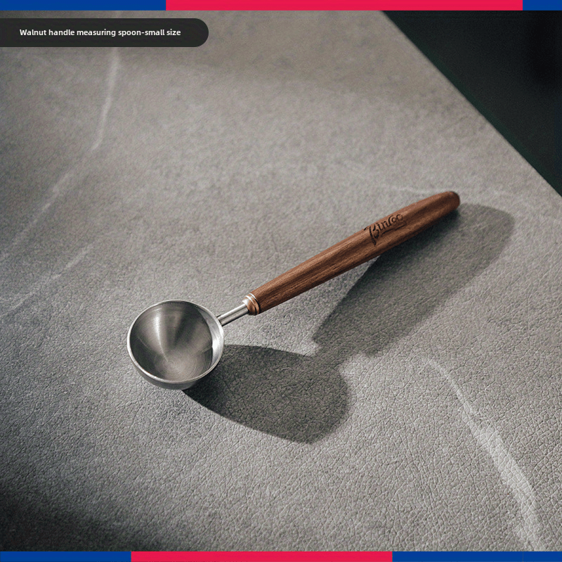 Bincoo Walnut Wooden Handle Coffee Scoop  Long Stainless Steel Measuring Spoon for Ground & Whole Bean Coffee