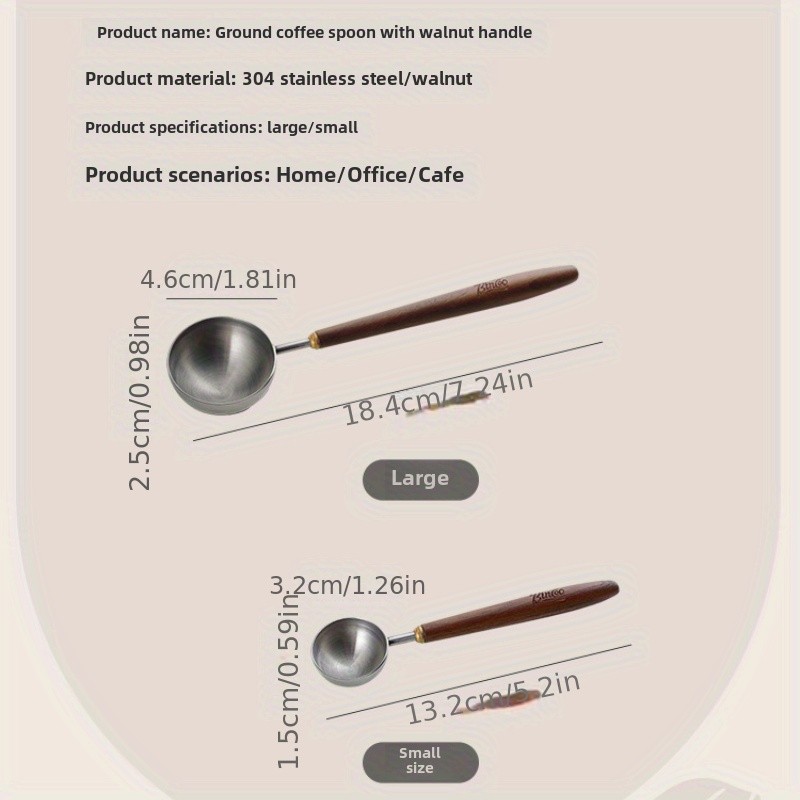 Bincoo Walnut Wooden Handle Coffee Scoop  Long Stainless Steel Measuring Spoon for Ground & Whole Bean Coffee