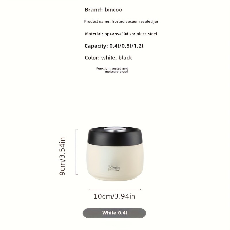 Bincoo Vacuum Sealed Coffee Storage Canister  304 Stainless Steel Airtight Jar with One-Touch Vacuum Lid & Freshness Window