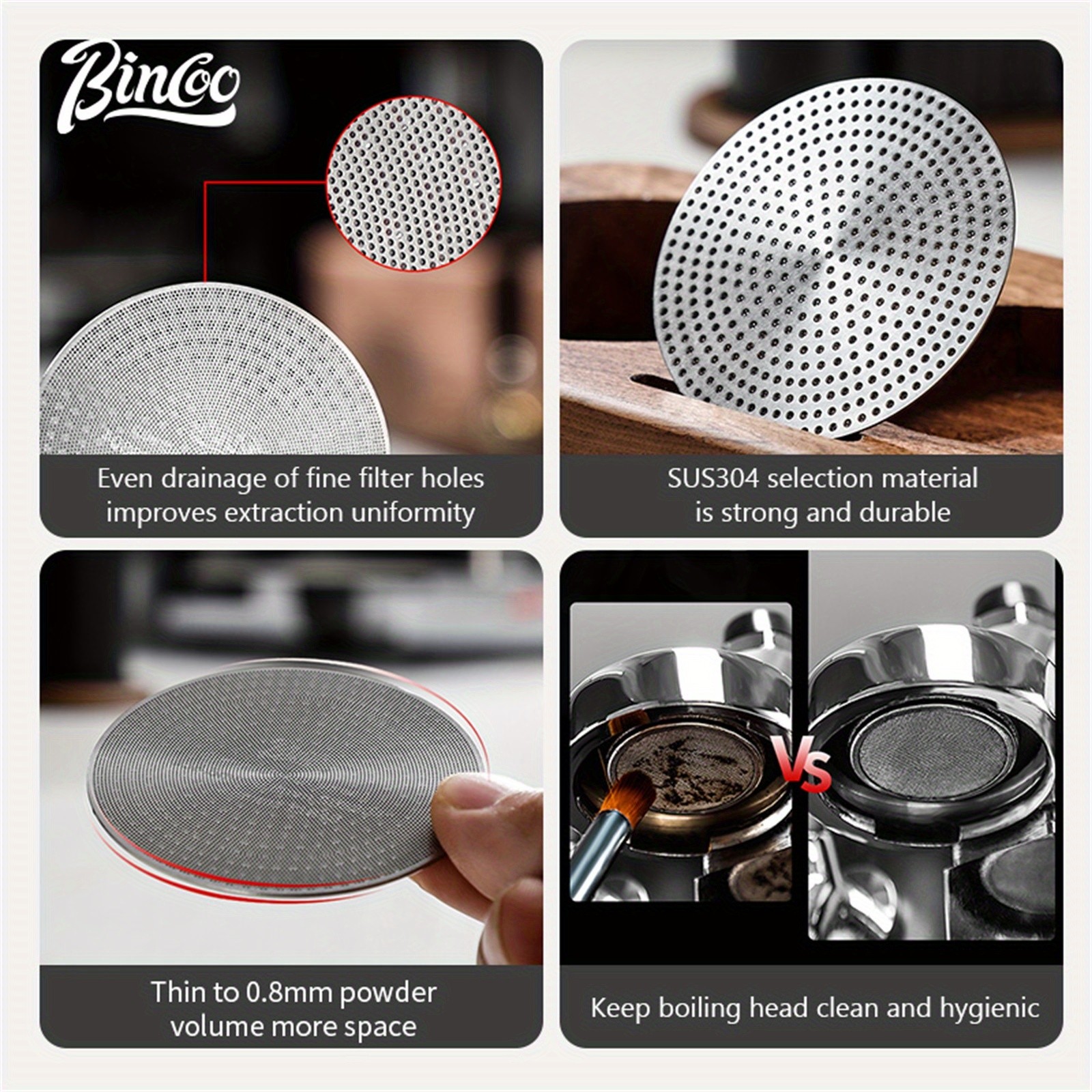 Bincoo Stainless Steel Espresso Separation Filter  Secondary Water Screen & Powder Bowl for Clean, Stable Espresso Extraction