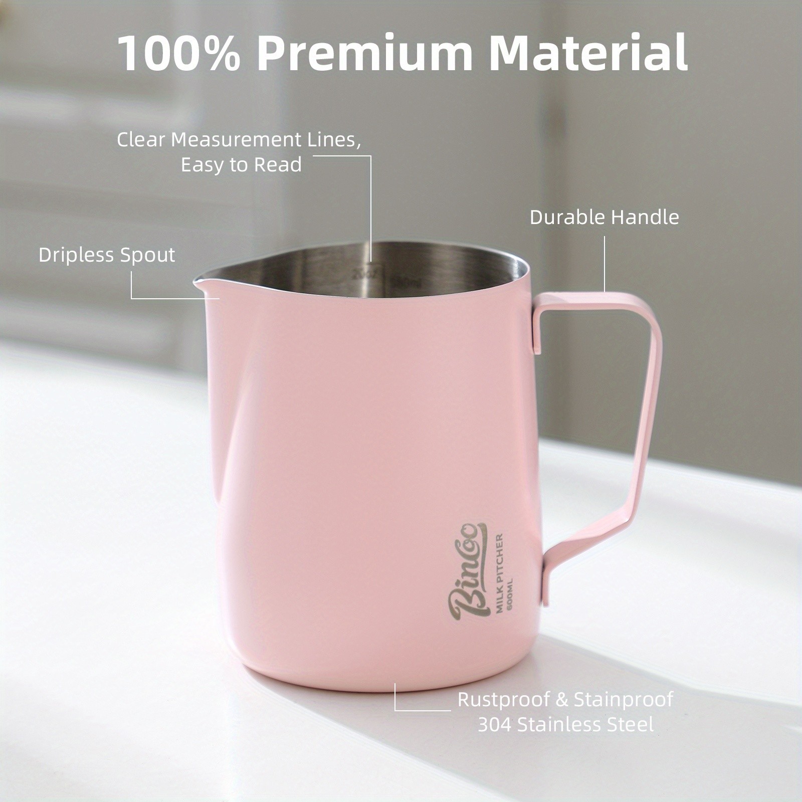 Bincoo Stainless Steel Latte Art Frothing Pitcher Set  350ml & 600ml Pointed-Spout Steam Jugs for Barista-Quality Milk Texturing