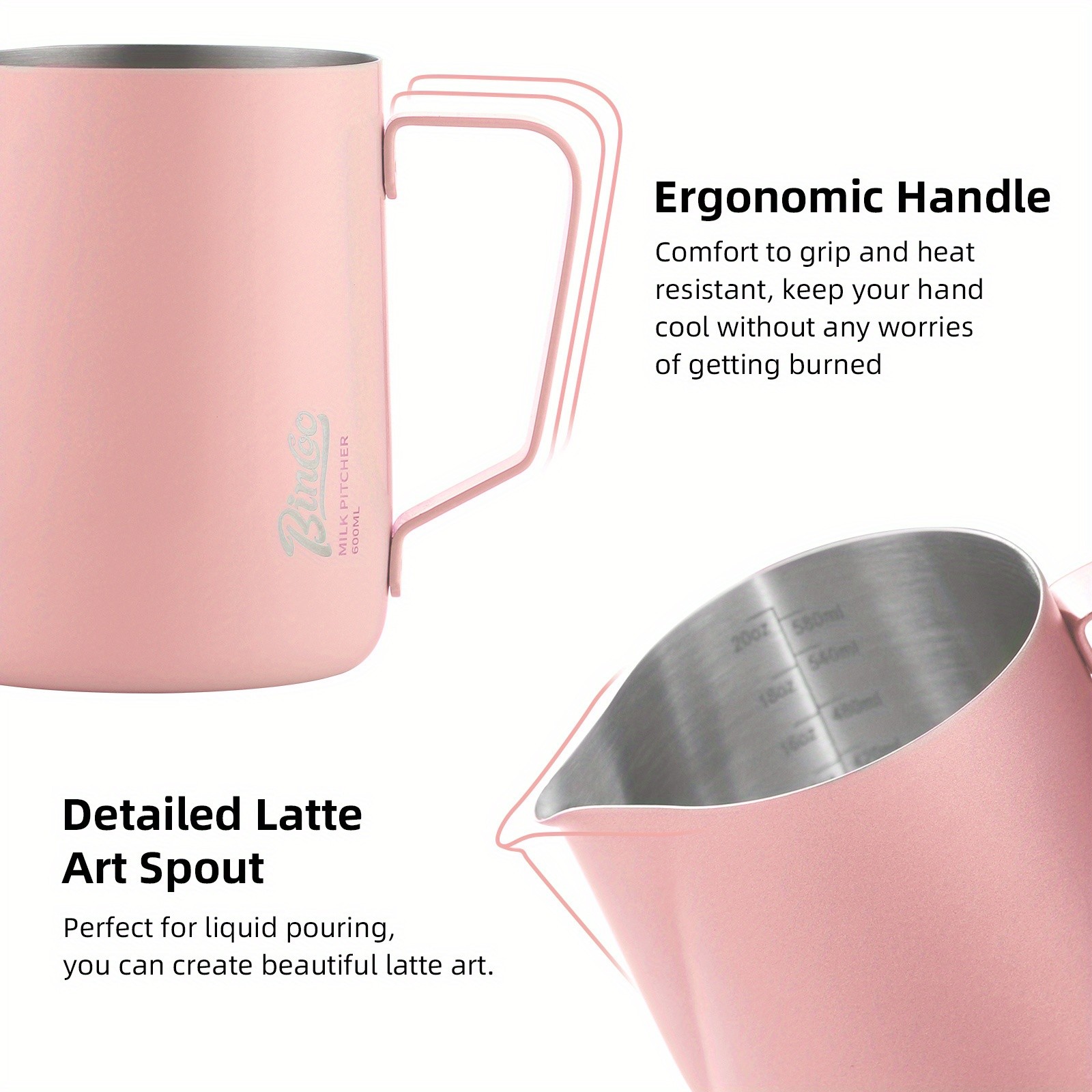 Bincoo Stainless Steel Latte Art Frothing Pitcher Set  350ml & 600ml Pointed-Spout Steam Jugs for Barista-Quality Milk Texturing