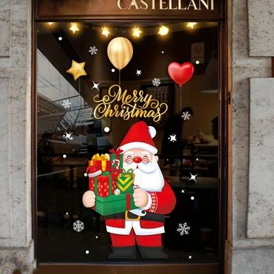 Large Christmas Window Decoration Stickers  Santa Claus with Presents (Reusable Static Cling)