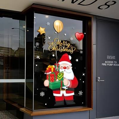 Large Christmas Window Decoration Stickers  Santa Claus with Presents (Reusable Static Cling)