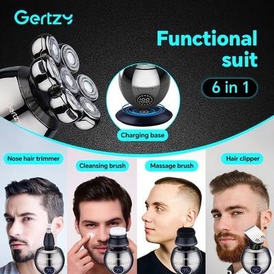 GERTZY 5-in-1 Grooming Kit for Bald Men  Electric Head Shaver with Rotary Blades & Accessories