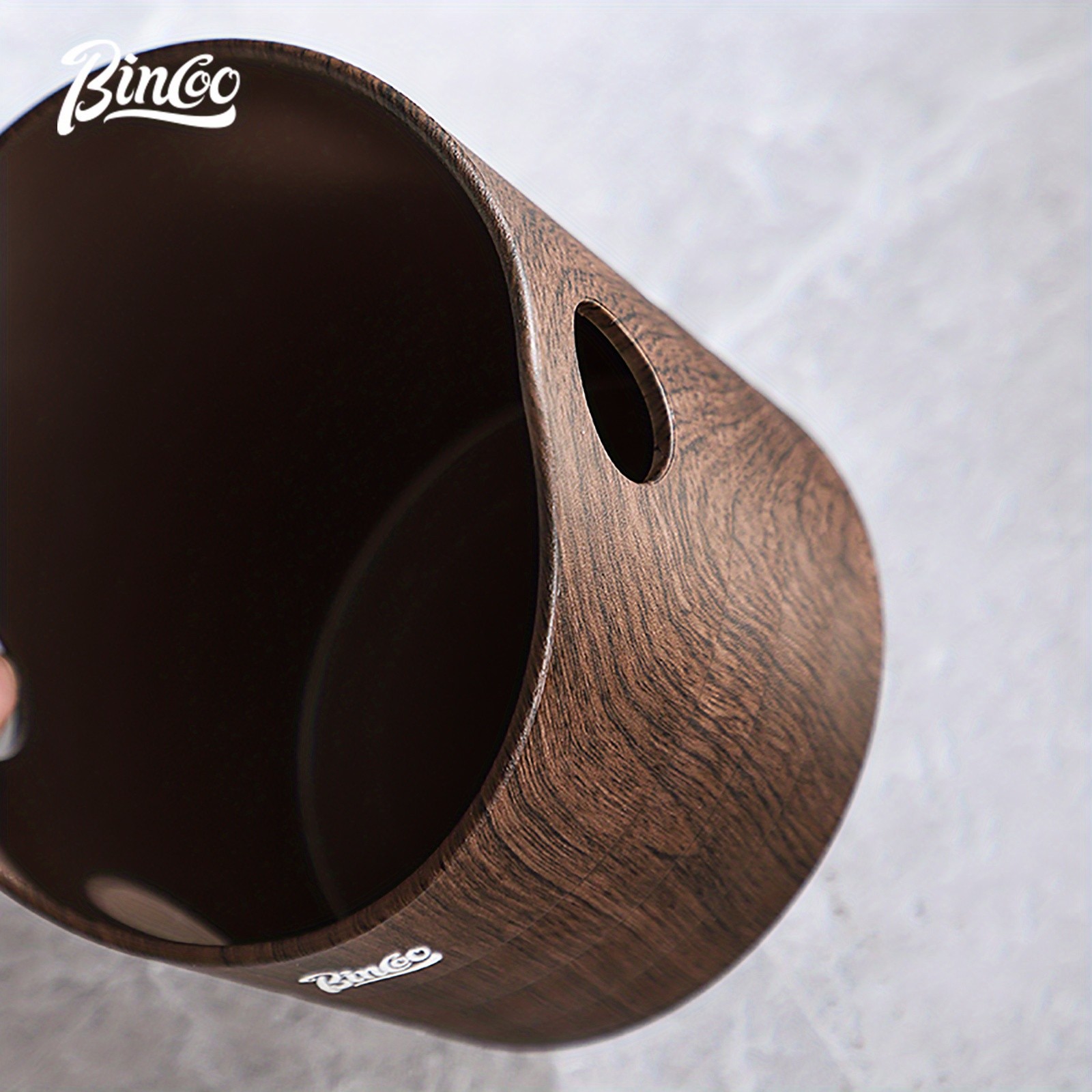 Bincoo Wood Grain Coffee Sludge Bucket Italian-Style ABS Knock Powder Container for Clean, Easy Waste Storage