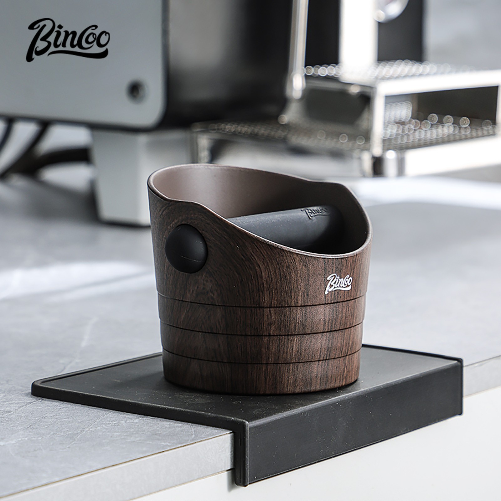 Bincoo Wood Grain Coffee Sludge Bucket Italian-Style ABS Knock Powder Container for Clean, Easy Waste Storage