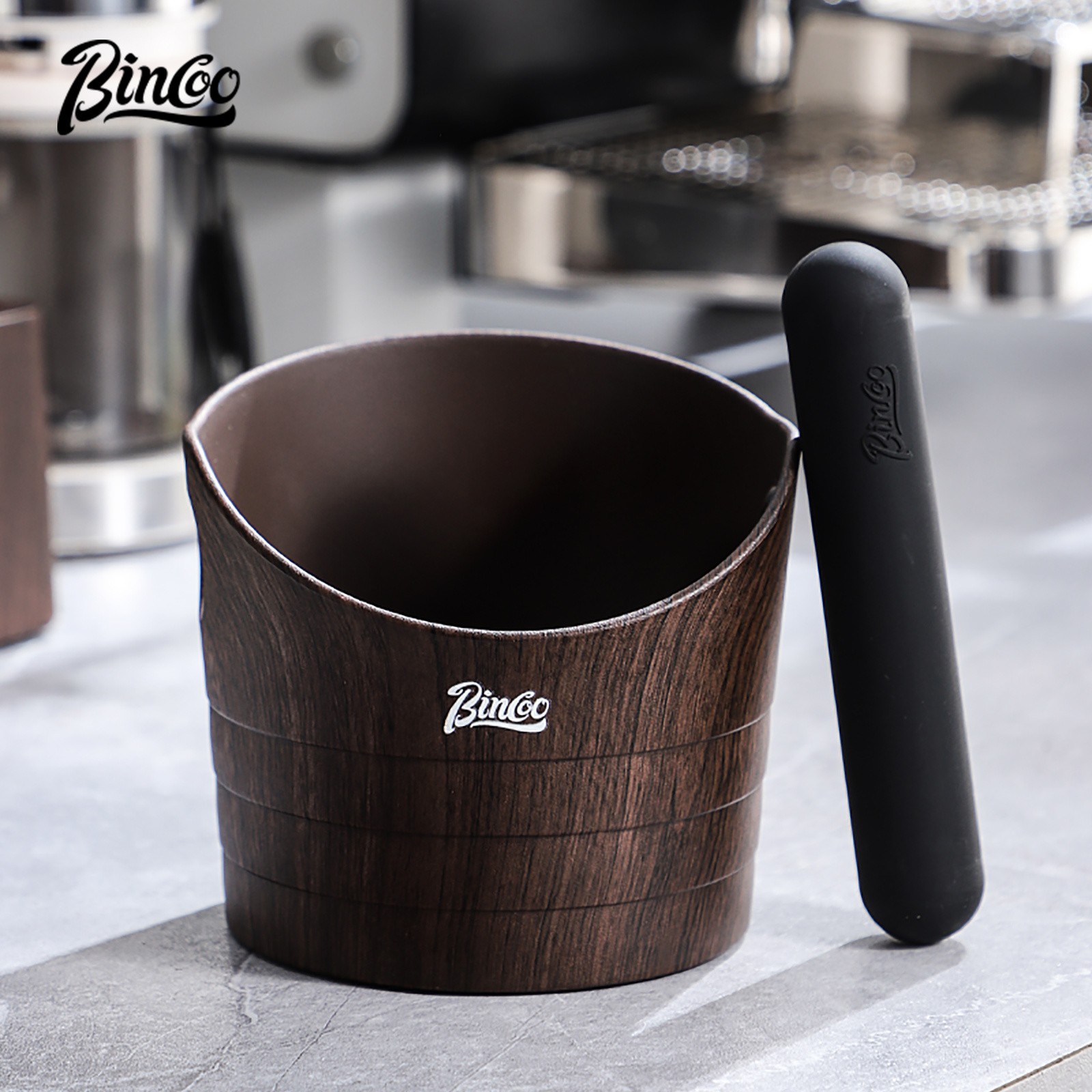 Bincoo Wood Grain Coffee Sludge Bucket Italian-Style ABS Knock Powder Container for Clean, Easy Waste Storage