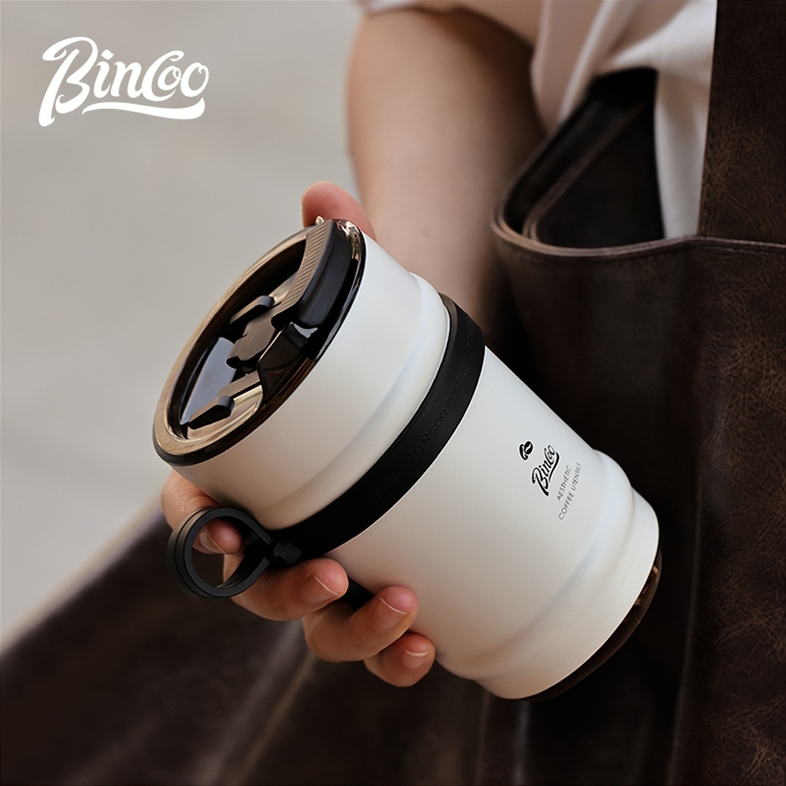 Bincoo Ceramic Liner Travel Mug  316 Stainless Steel Coffee Cup with Lid