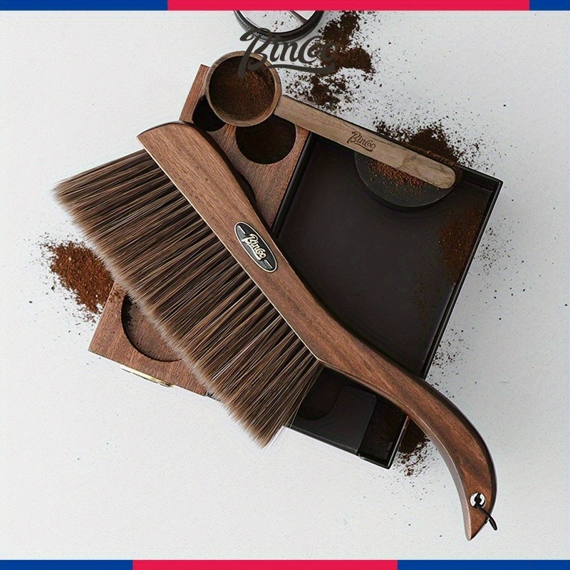 Bincoo Wooden Coffee Bar Cleaning Brush  Soft-Bristle Tabletop Brush with Lanyard