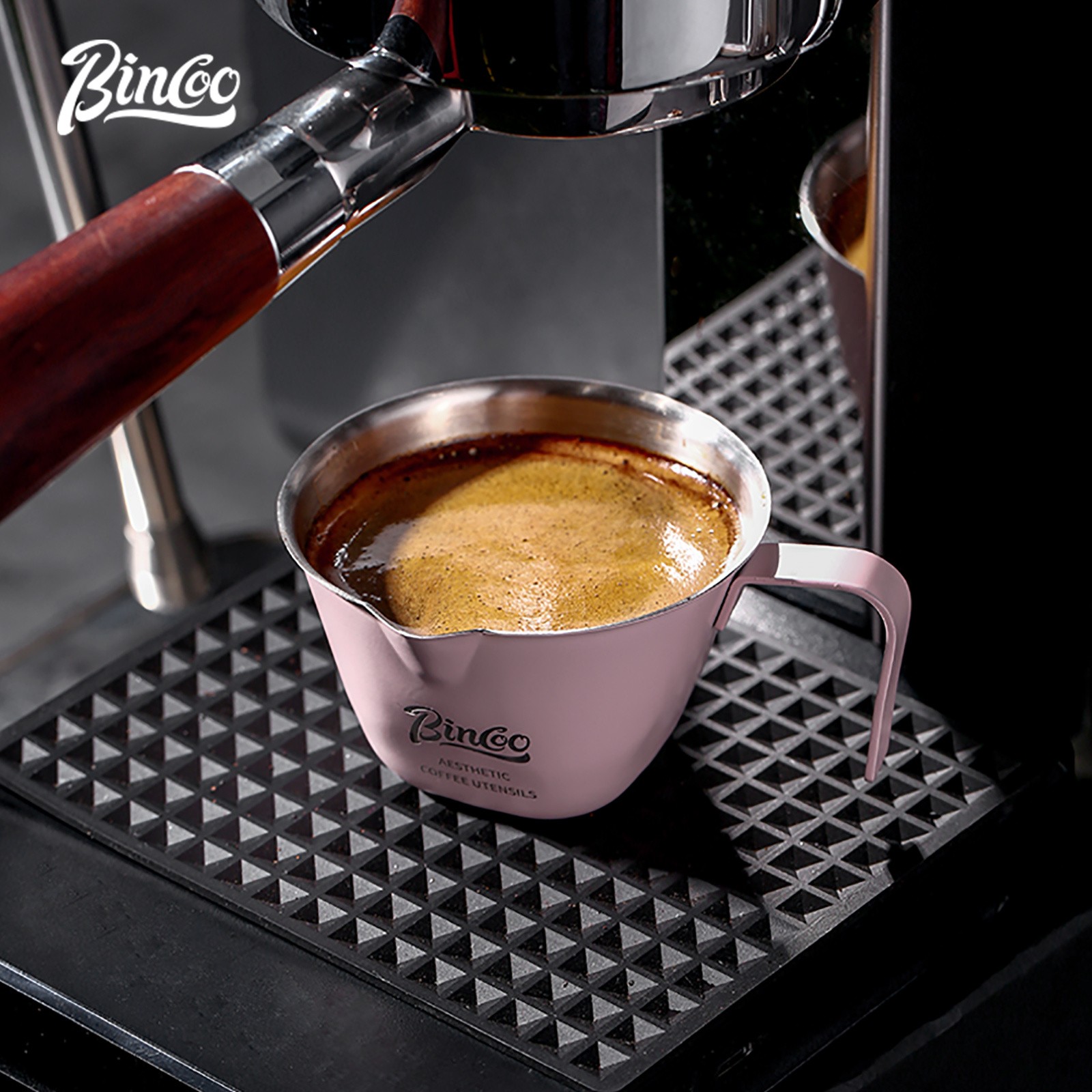 Bincoo Pink Stainless Espresso Measuring Cup  100ml Extraction Cup with Handle
