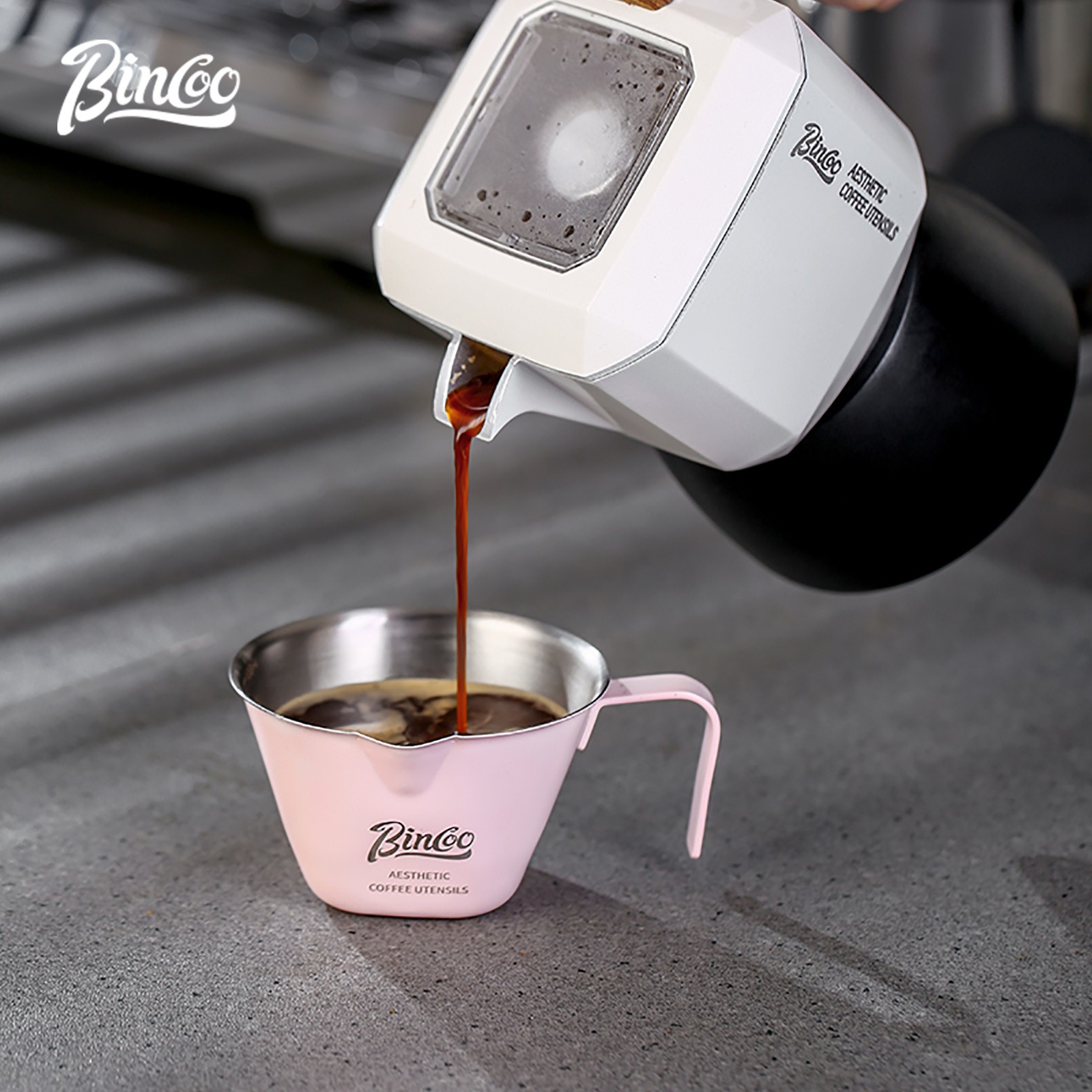 Bincoo Pink Stainless Espresso Measuring Cup  100ml Extraction Cup with Handle