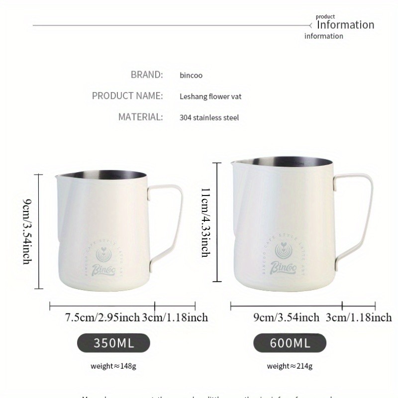 Bincoo Stainless Steel Milk Frothing Pitcher  600ml Professional Pouring Jug