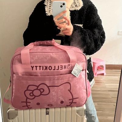 Sanrio Hello Kitty Large-Capacity Nylon Travel Bag Playful Pink Duffel with Durable Zipper Closure