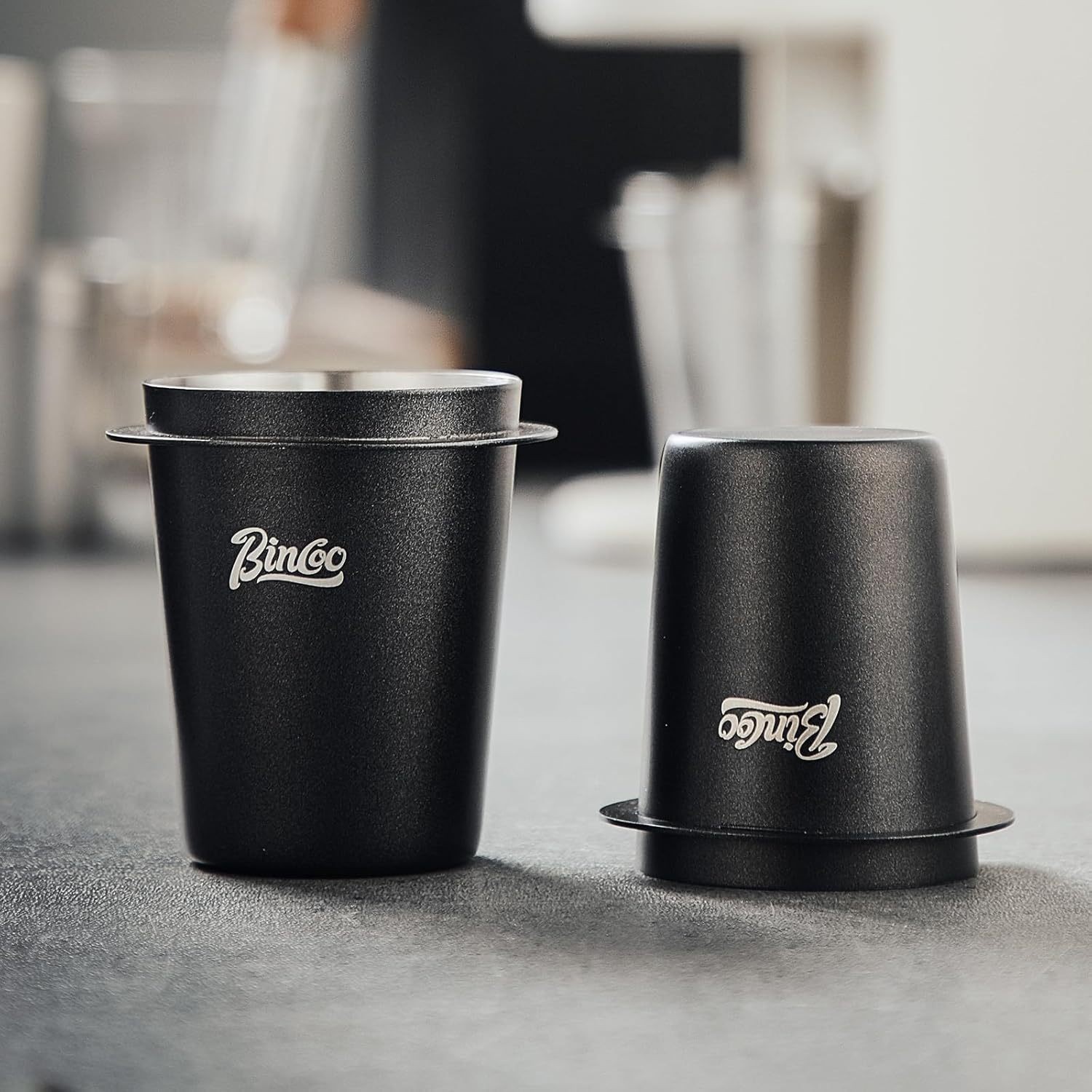 Bincoo 58mm Stainless Steel Dosing Cup Precision Coffee Measuring Tool with Black Cap