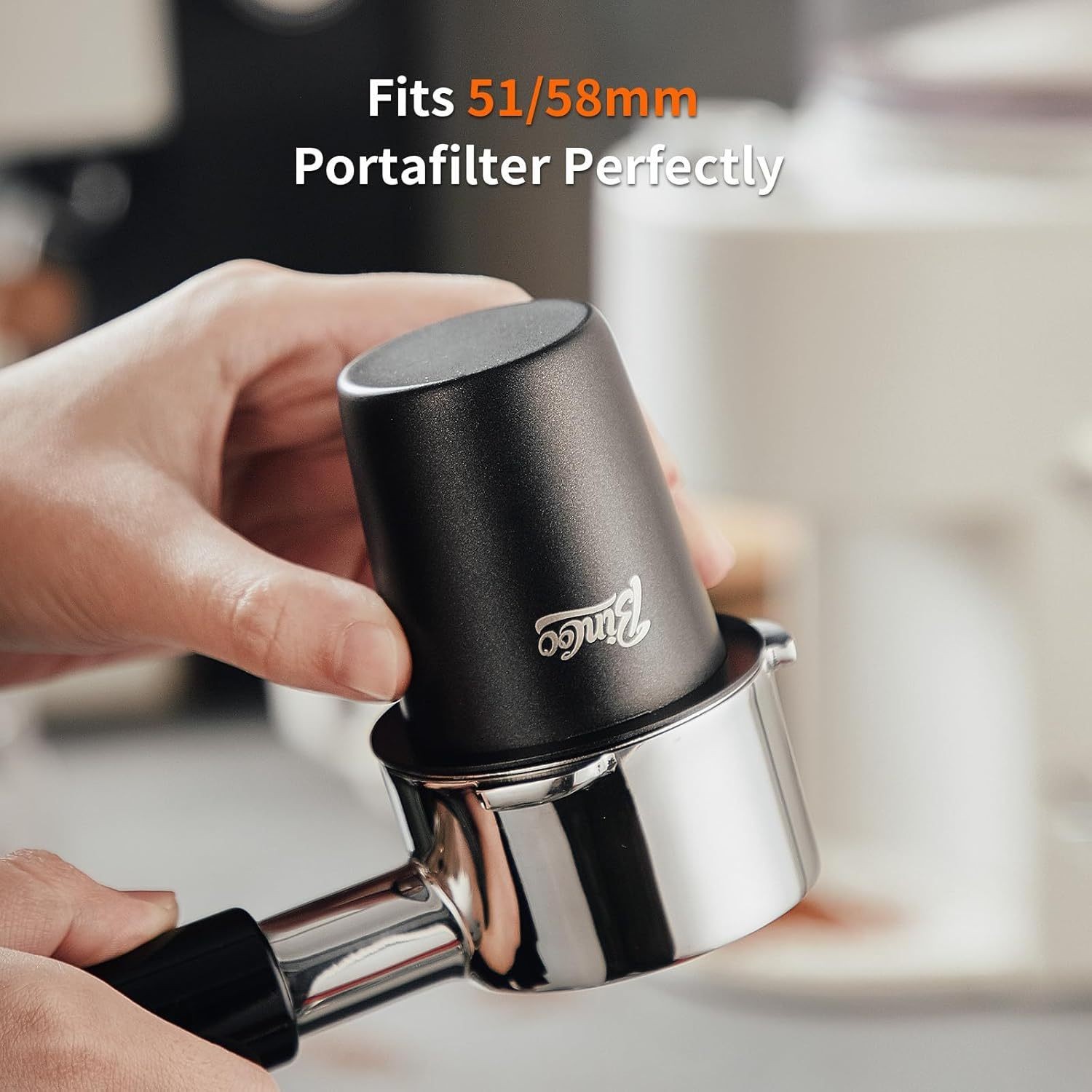 Bincoo 58mm Stainless Steel Dosing Cup Precision Coffee Measuring Tool with Black Cap
