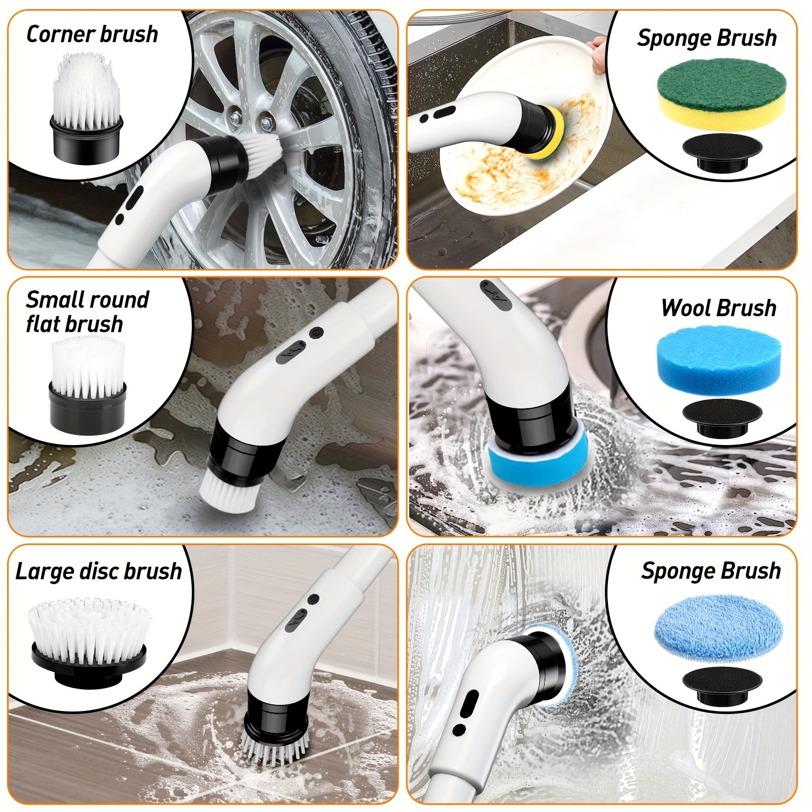 IAGREEA Electric Rotating Cleaning Brush  Cordless 3-Speed Scrubber with Replaceable Heads