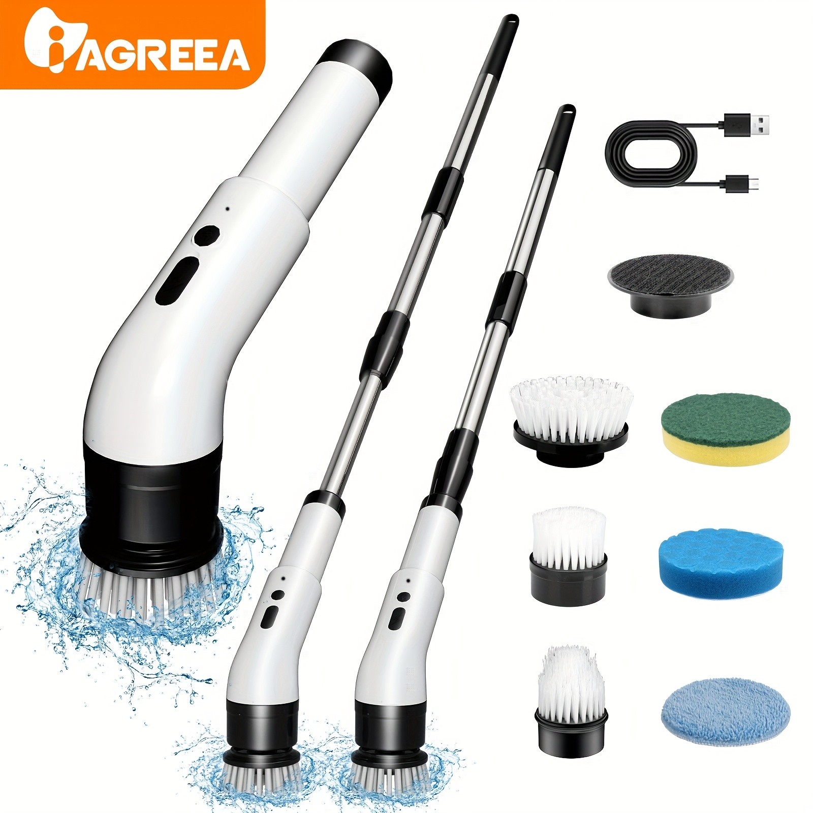 IAGREEA Electric Rotating Cleaning Brush  Cordless 3-Speed Scrubber with Replaceable Heads