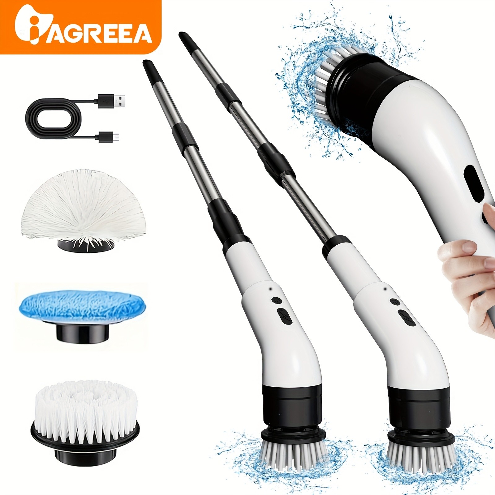 IAGREEA Electric Rotating Cleaning Brush  Cordless 3-Speed Scrubber with Replaceable Heads