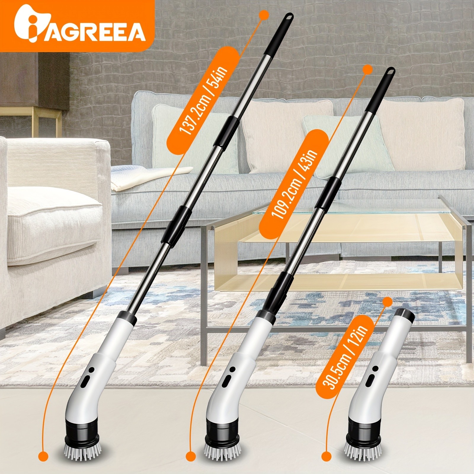 IAGREEA Electric Rotating Cleaning Brush  Cordless 3-Speed Scrubber with Replaceable Heads