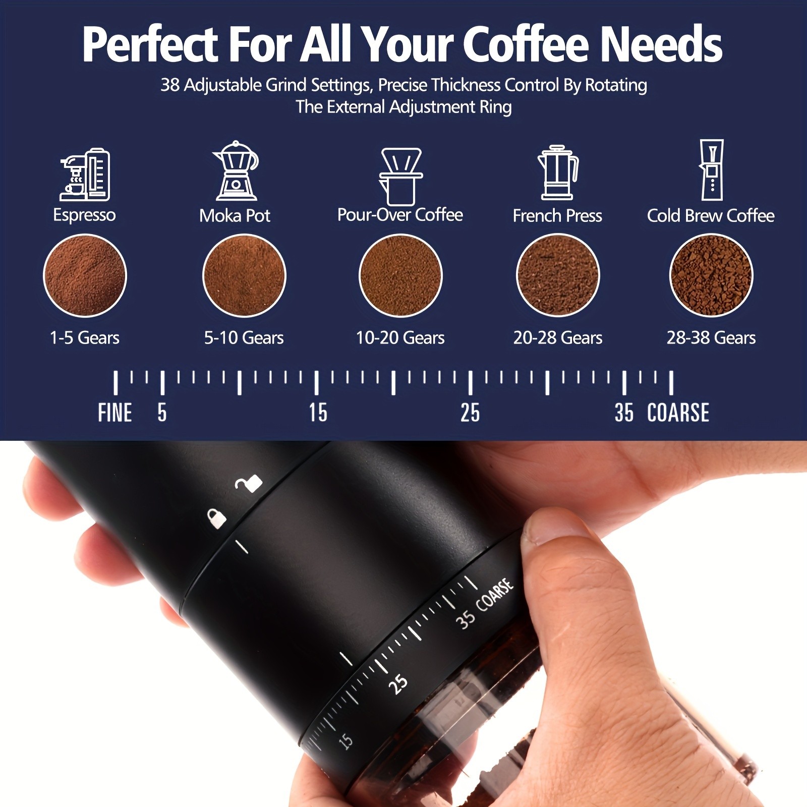 IAGREEA Precision Multi-Setting Coffee Grinder  Quiet Electric Bean & Spice Processor (212 Cups)