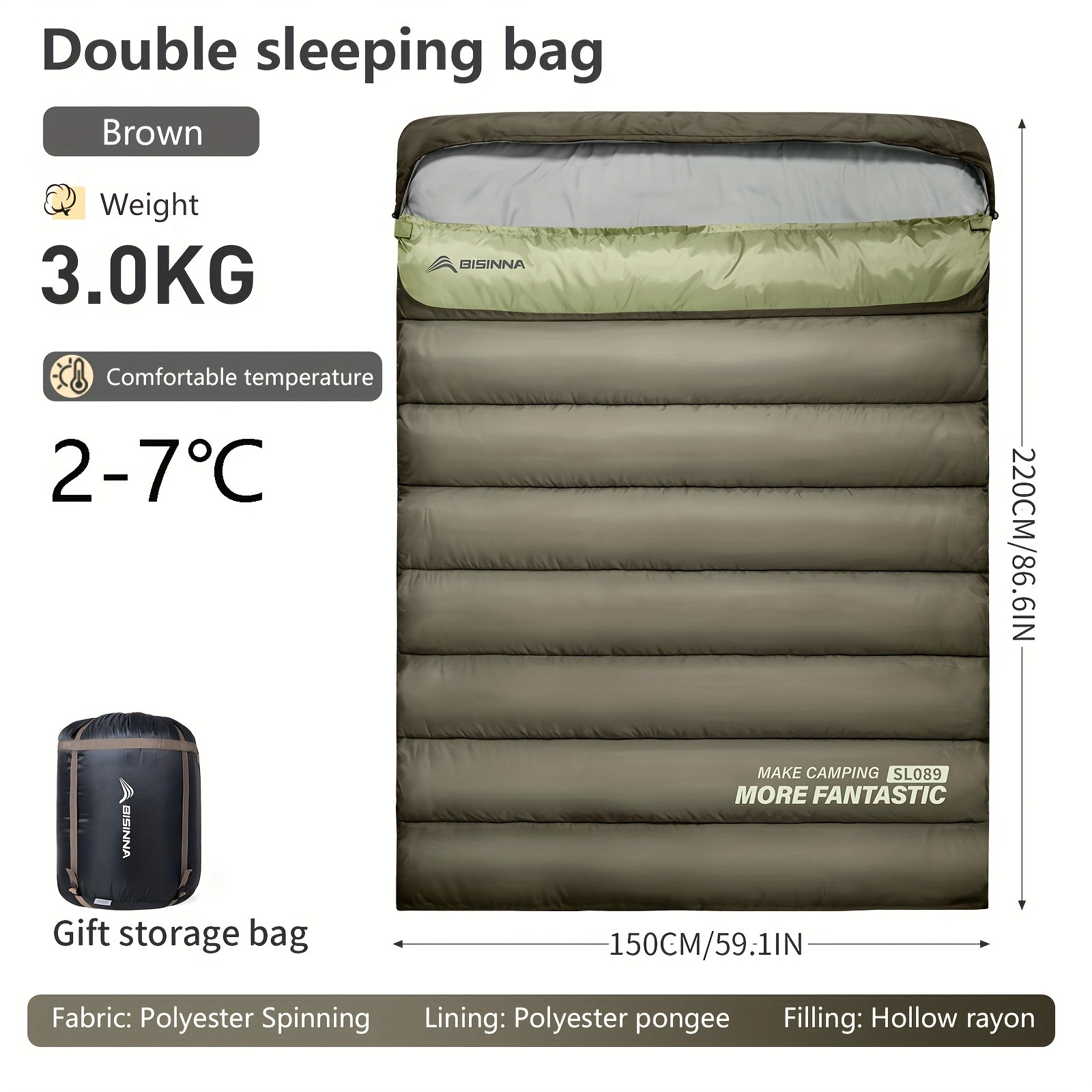 BISINNA Double Camping Sleeping Bag  Warm Thickened Outdoor Bed for Couples