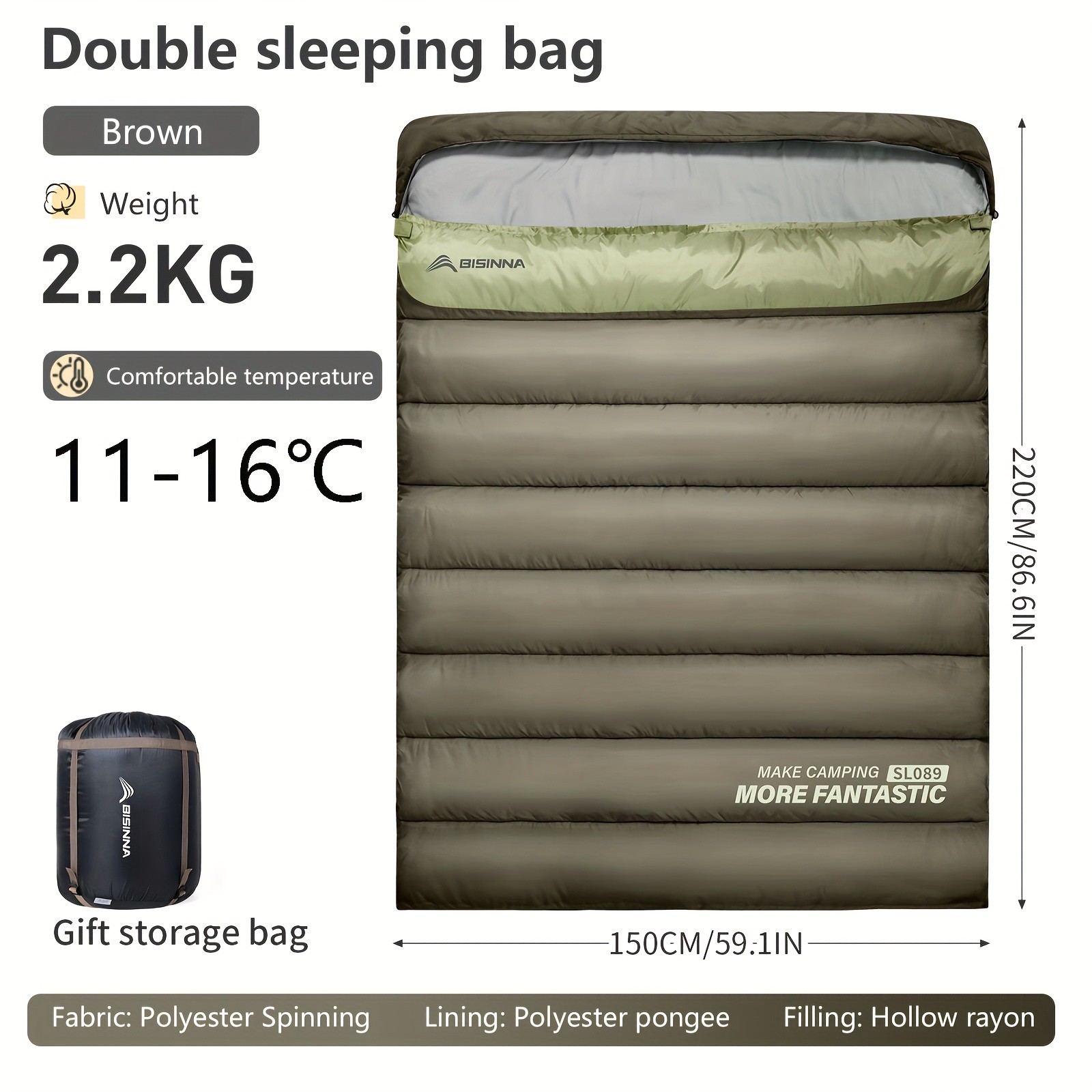 BISINNA Double Camping Sleeping Bag  Warm Thickened Outdoor Bed for Couples