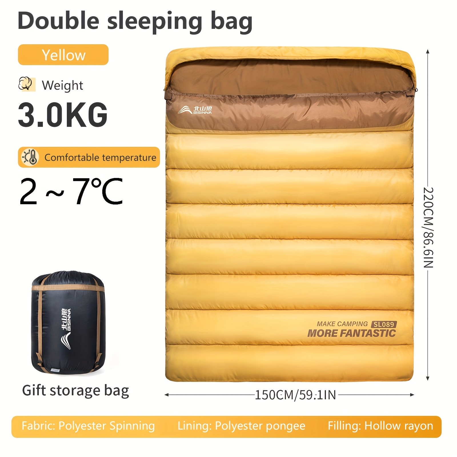 BISINNA Double Camping Sleeping Bag  Warm Thickened Outdoor Bed for Couples