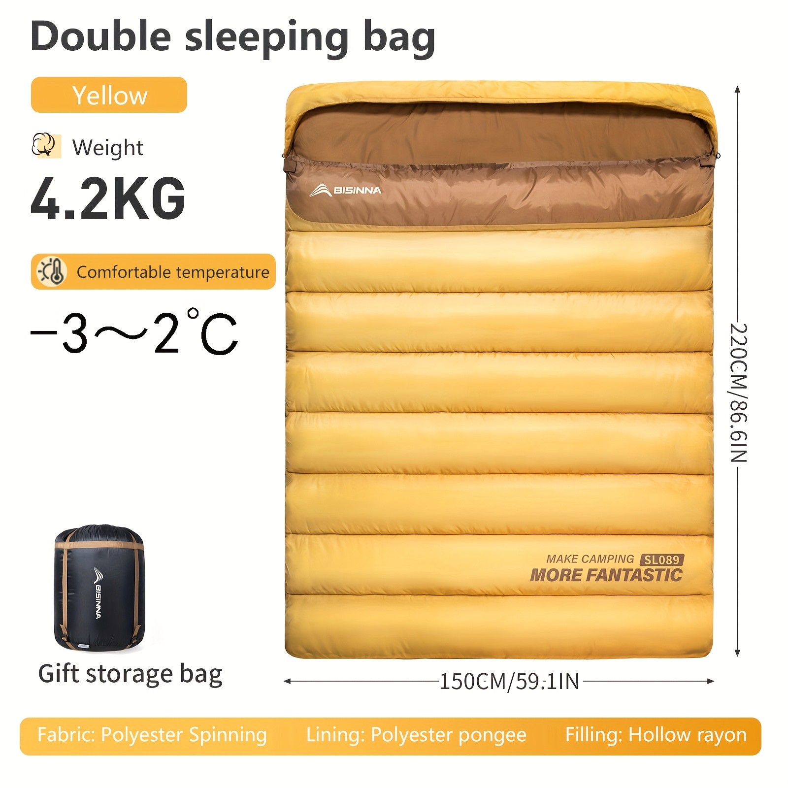 BISINNA Double Camping Sleeping Bag  Warm Thickened Outdoor Bed for Couples