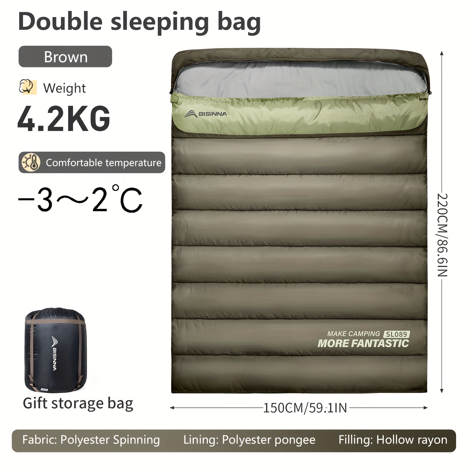 BISINNA Double Camping Sleeping Bag  Warm Thickened Outdoor Bed for Couples