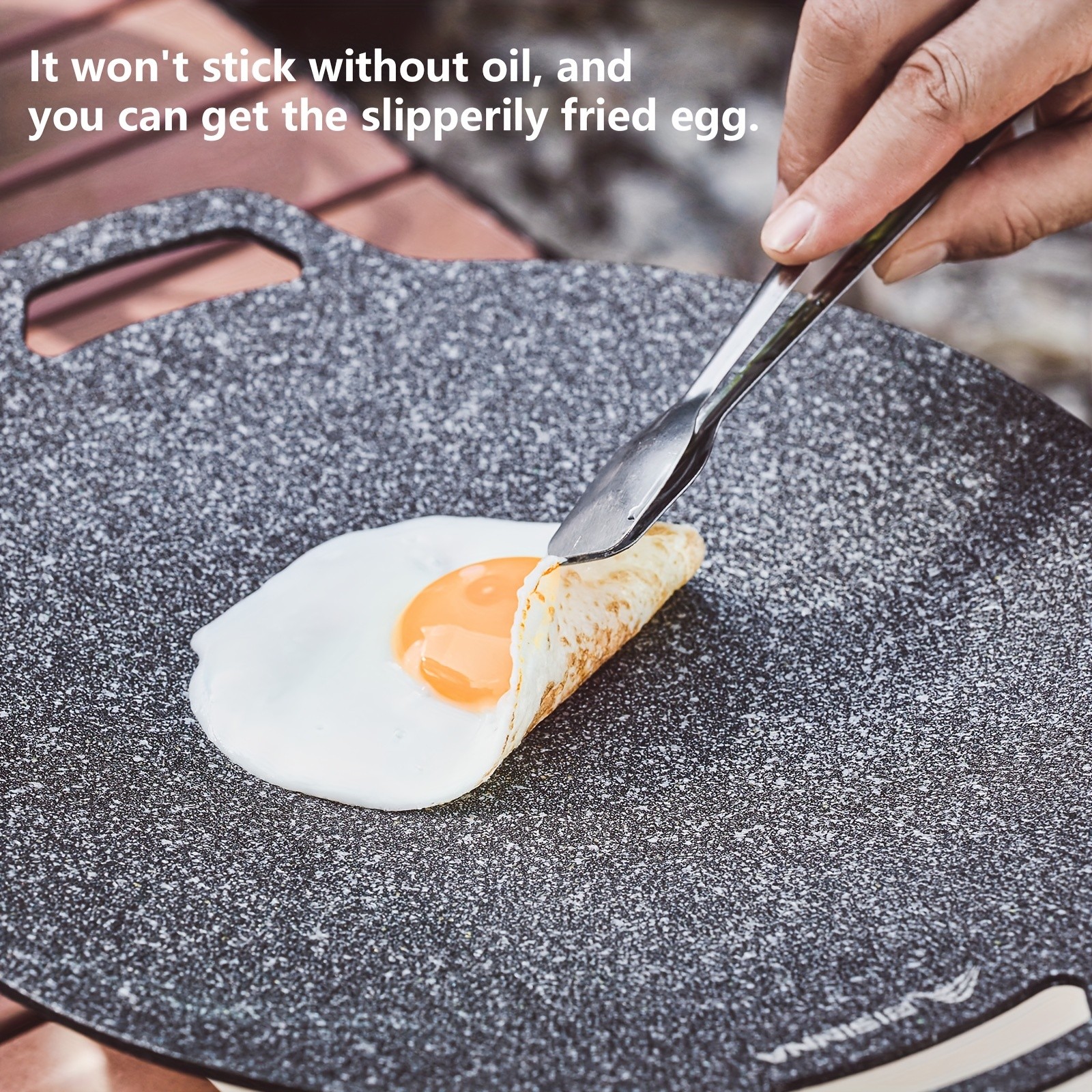 BISINNA Non-Stick Camping Frying Pan  Aluminum Alloy Outdoor Pan with Wooden Handles