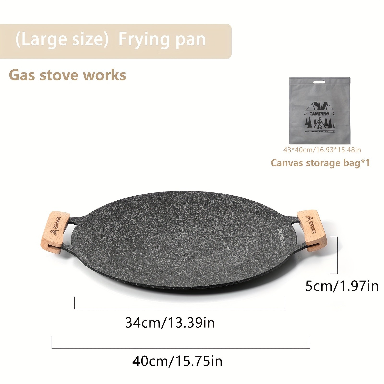 BISINNA Non-Stick Camping Frying Pan  Aluminum Alloy Outdoor Pan with Wooden Handles