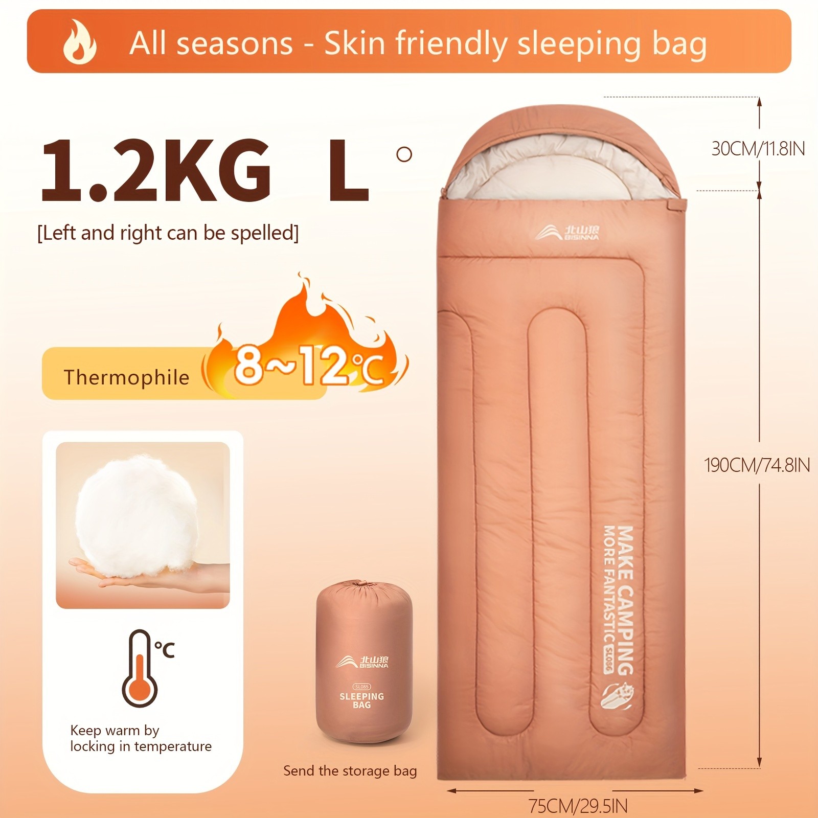 BISINNA Thickened Oval Quilt Sleeping Bag  Warm Synthetic Fiber Outdoor Camping Bag with Hood