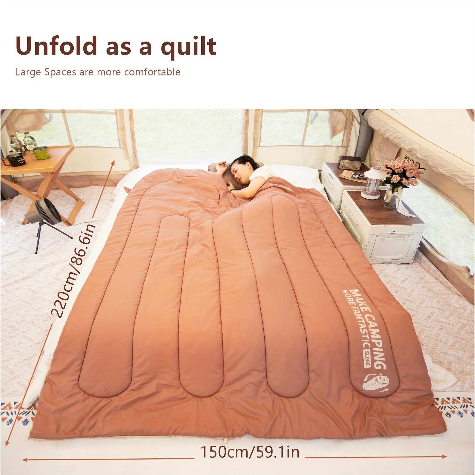 BISINNA Thickened Oval Quilt Sleeping Bag  Warm Synthetic Fiber Outdoor Camping Bag with Hood