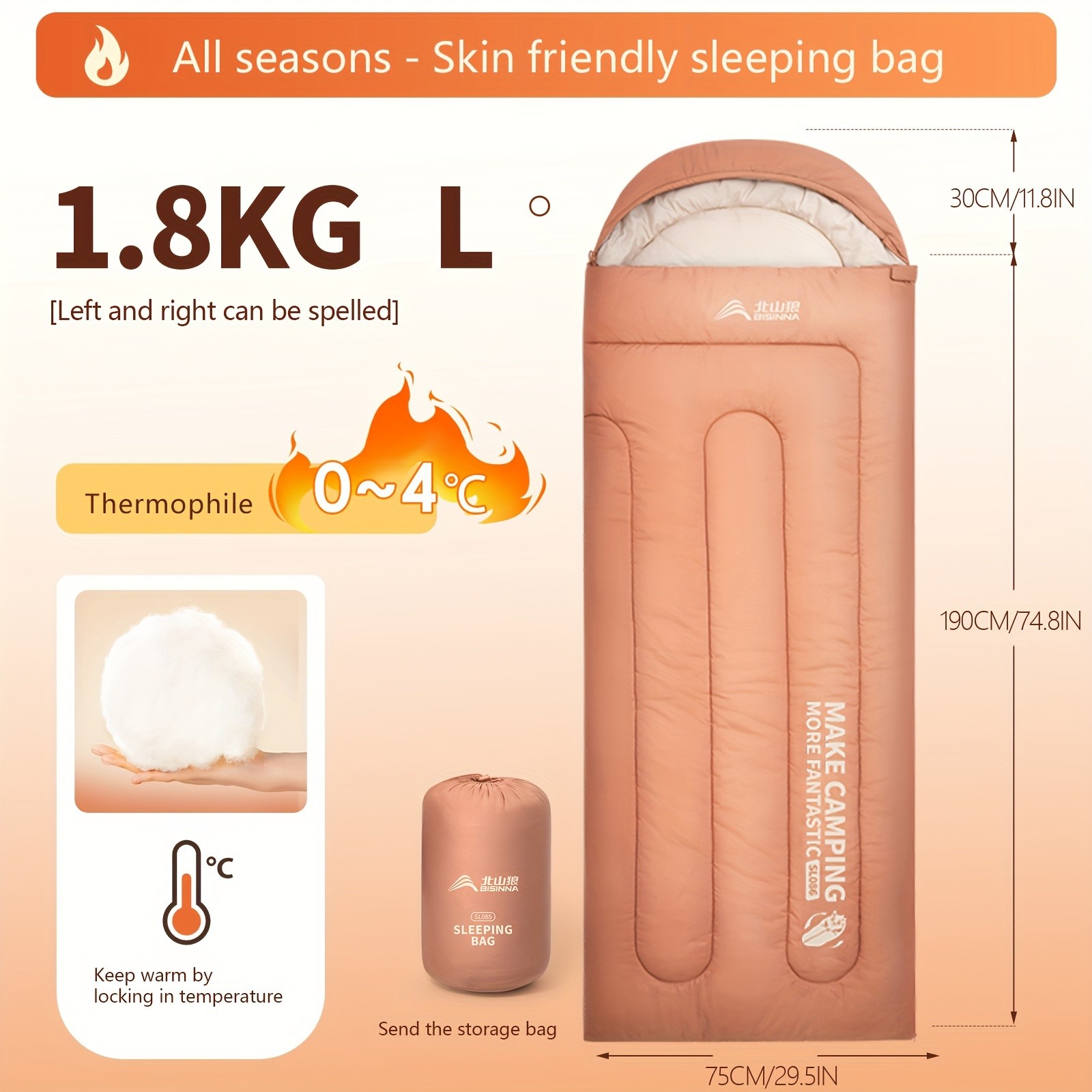 BISINNA Thickened Oval Quilt Sleeping Bag  Warm Synthetic Fiber Outdoor Camping Bag with Hood