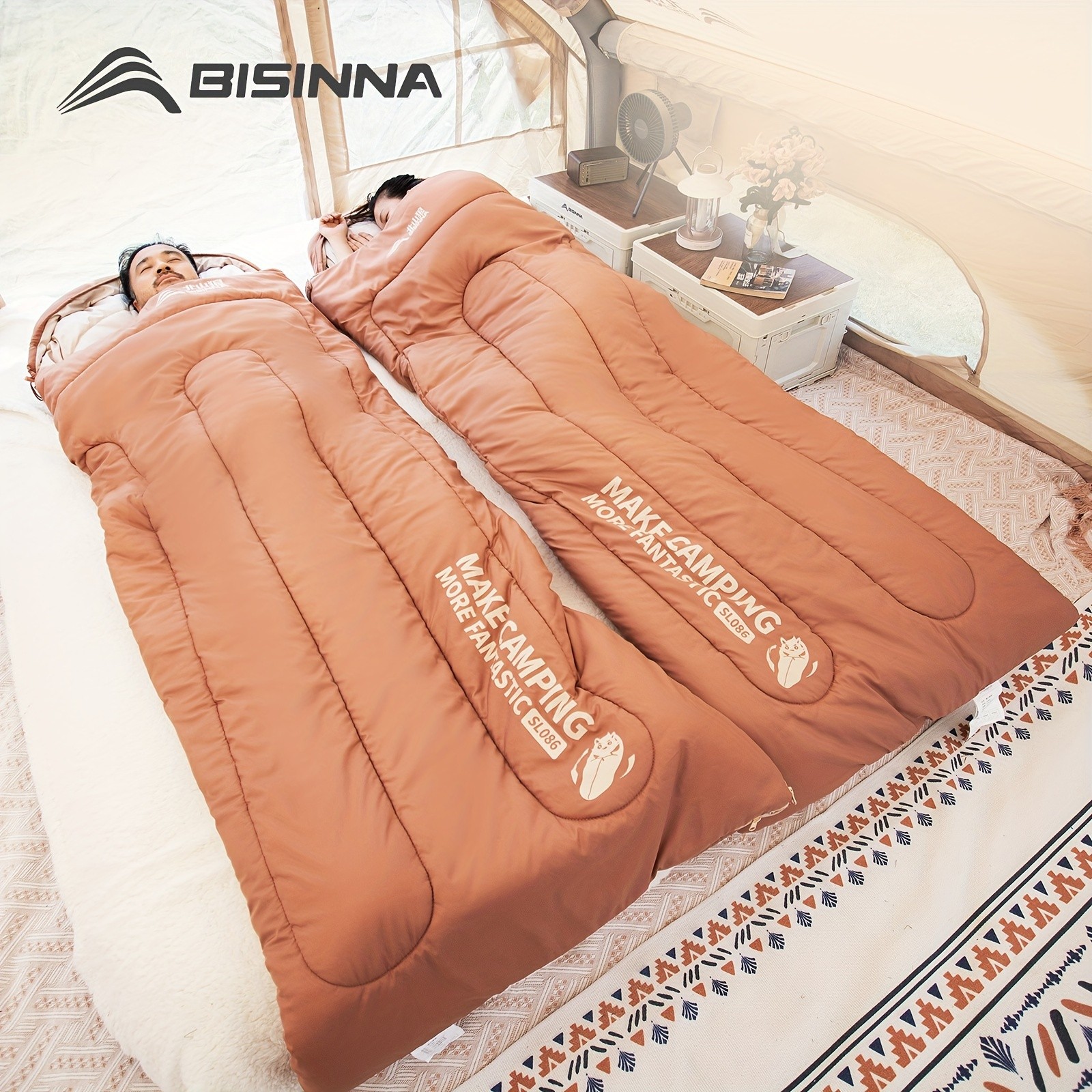 BISINNA Thickened Oval Quilt Sleeping Bag  Warm Synthetic Fiber Outdoor Camping Bag with Hood