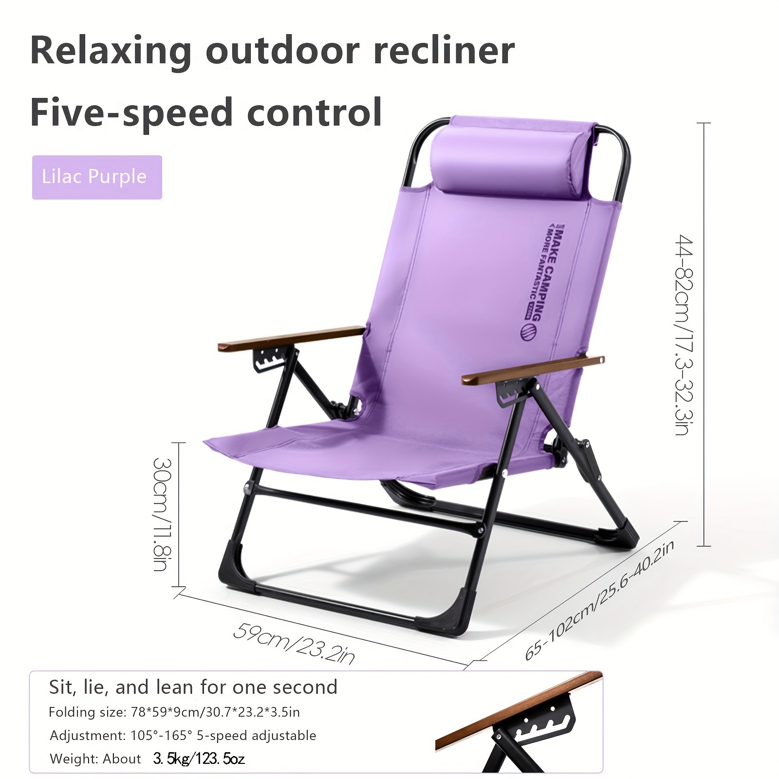 BISINNA Adjustable Reclining Lounge Chair Foldable High-Back Outdoor Seat with Cushioned Comfort