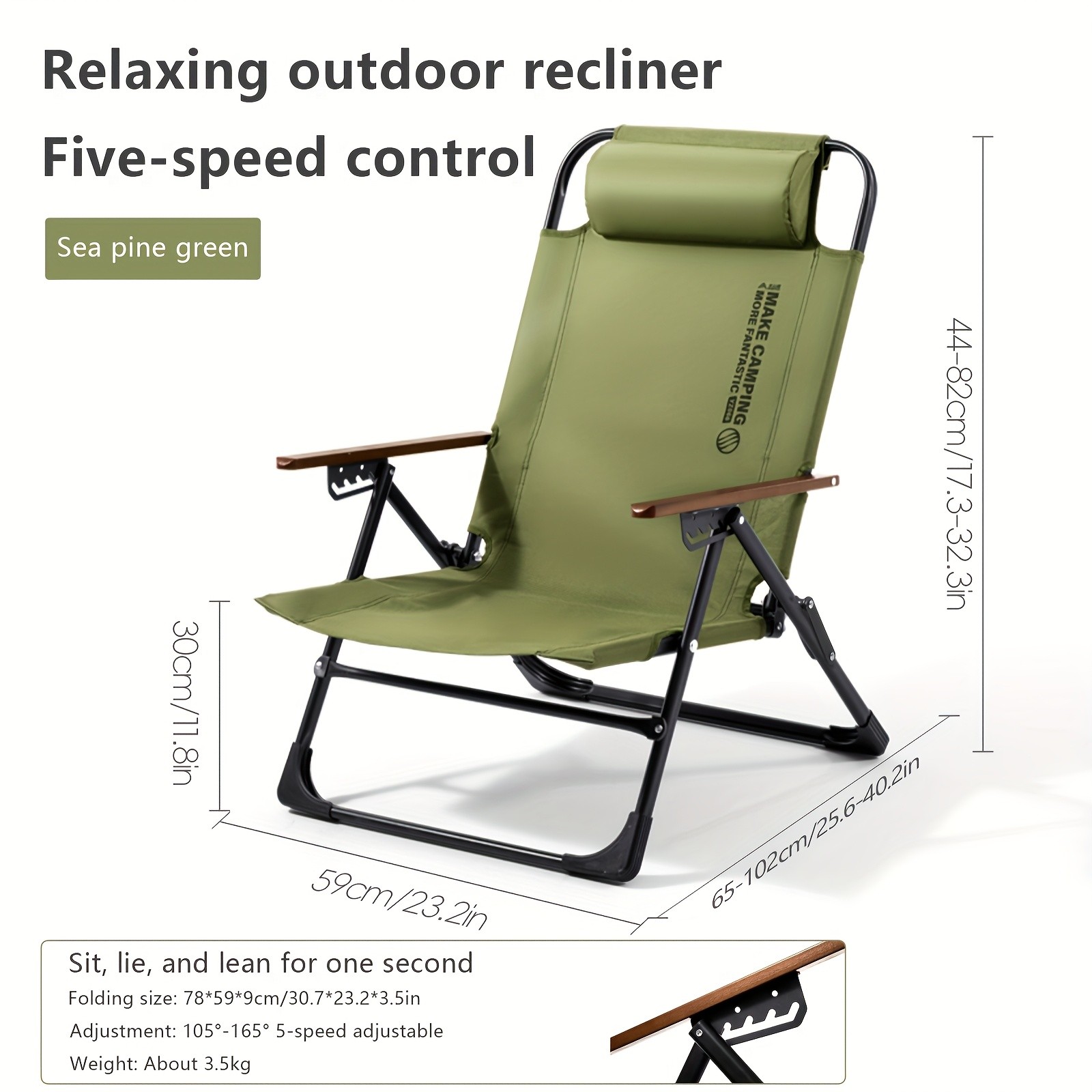 BISINNA Adjustable Reclining Lounge Chair Foldable High-Back Outdoor Seat with Cushioned Comfort