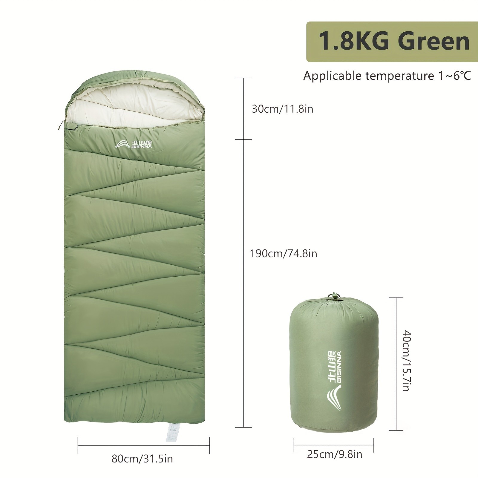 BISINNA Winterproof Envelope Sleeping Bag  Thickened Warm Outdoor Bag with Hood